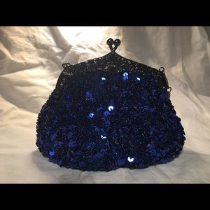 Blue sequin vintage style clutch bag